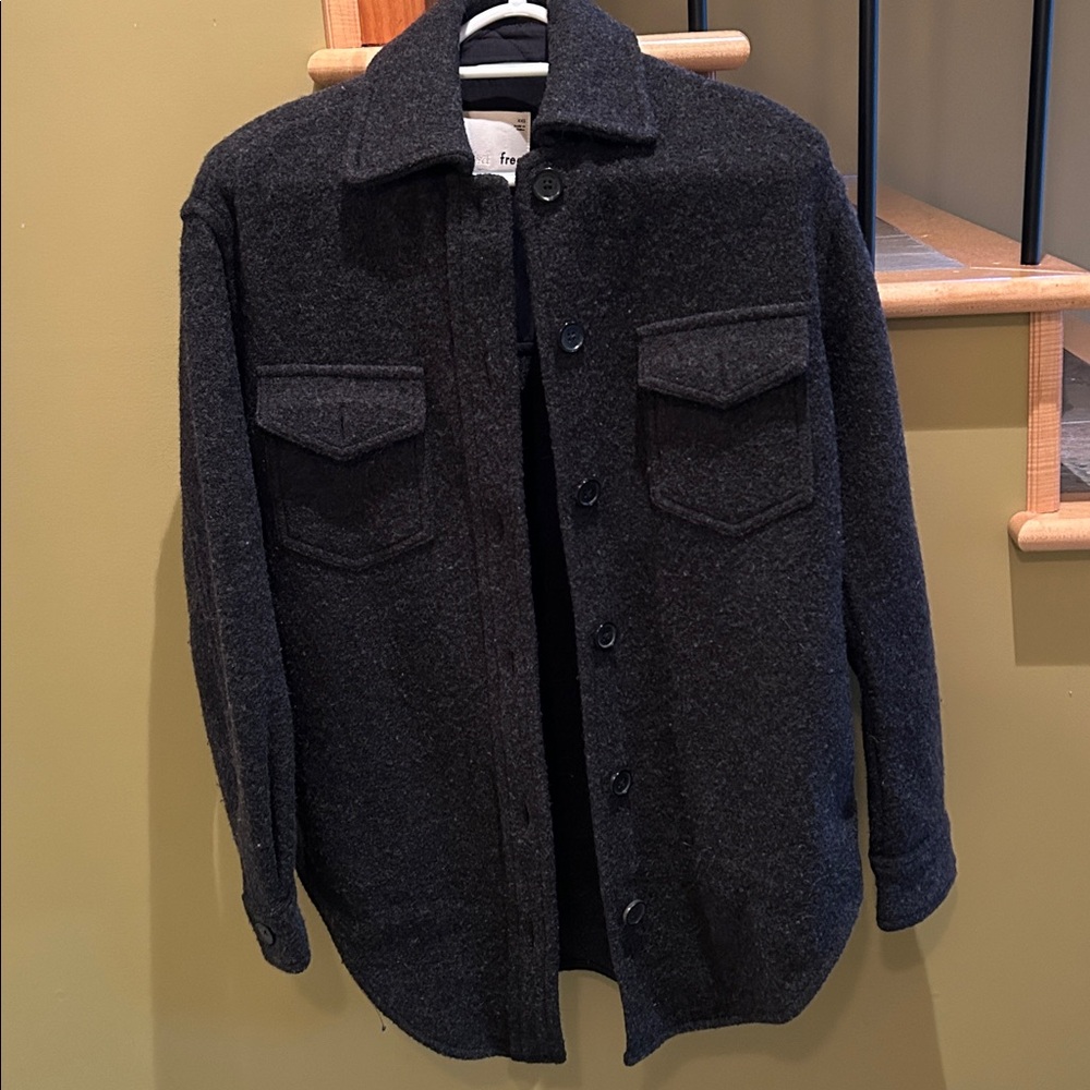 Wool-Blend Dark Gray Button-Front Jacket